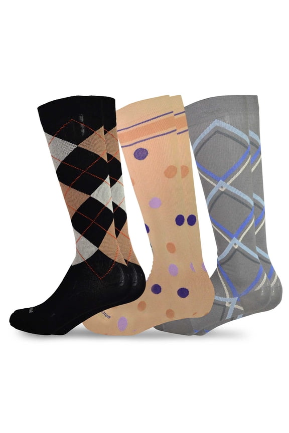 TeeHee Microfiber Argyle Pattern Compression Socks for Men and Women Knee High Socks with Rib 3-Pack (Medium (9-11), Pattern)