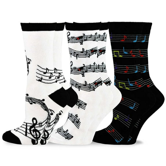 TeeHee Music Cotton Crew Socks for Women and Men 3-Pack (10-13, Musical Notes)