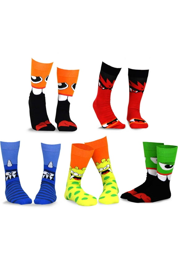 TeeHee Novelty Cotton Crew Fun Socks 5-Pack for Women (Monsters-A)