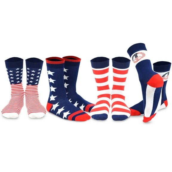 TeeHee Novelty Fashion American Flag Cotton Socks 4 Pairs (10-13, I Love USA)