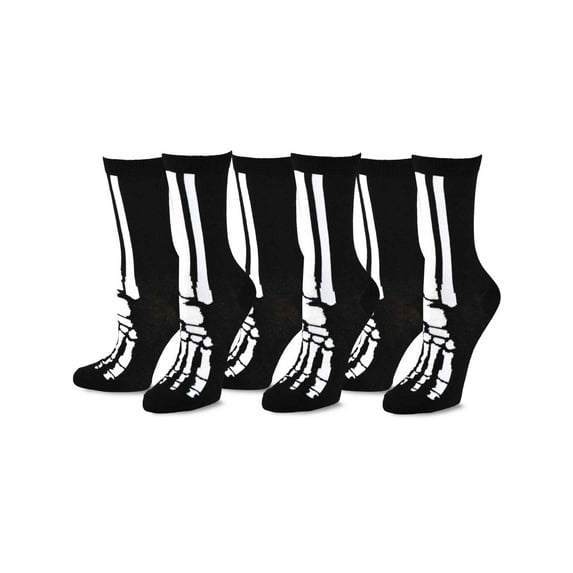 TeeHee Novelty Happy Halloween Fun Crew Socks for Women 3-Pack (Bones)