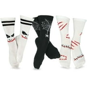 TeeHee Novelty Happy Halloween Fun Crew Socks for Women 3-Pack (Scar and Spider Web)