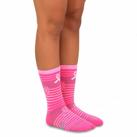 TeeHee Novelty Knitted Half Cushion Cotton Crew Socks (9-11, Pink Ribbon 4)
