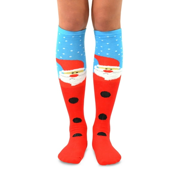TeeHee Novelty Knitted Half Cushion Cotton Knee High Socks (9-11, Christmas Ugly Santa)