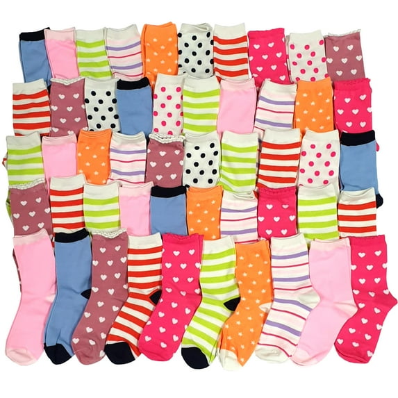 TeeHee Socks 50 Pairs Various Sample Socks Value Pair (Kids Girls 9-10 Years)