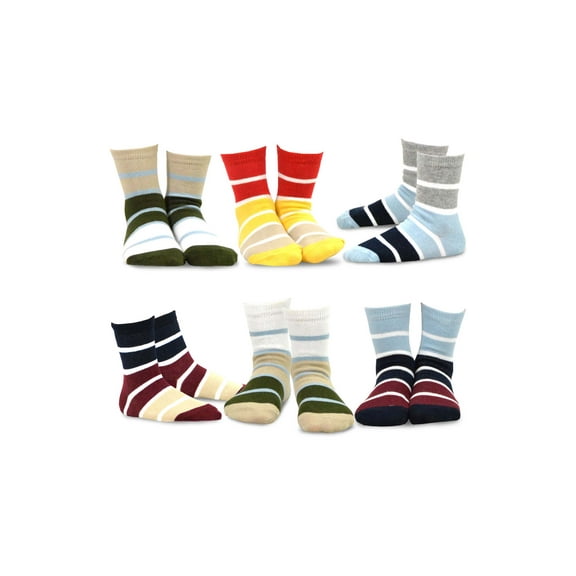 TeeHee Socks Boys Socks, 6 Pack Crew Cotton Stripe