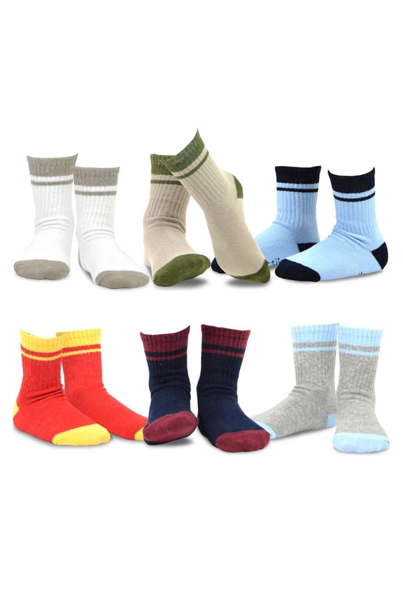 Boys Socks, 6 Pack Crew Cotton Stripe
