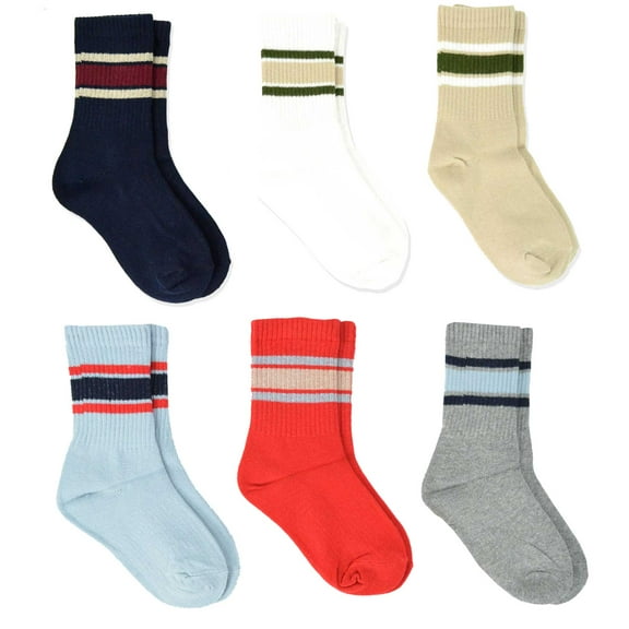 TeeHee Socks Boys Socks, 6 Pack Crew Cotton Stripe