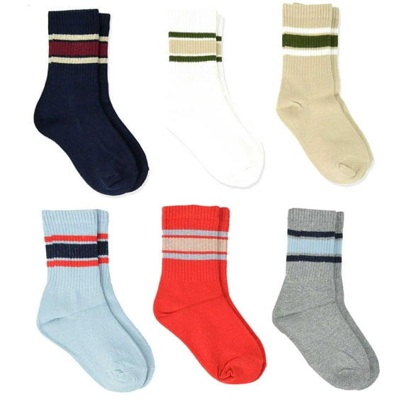 TeeHee Socks Boys Socks, 6 Pack Crew Cotton Stripe