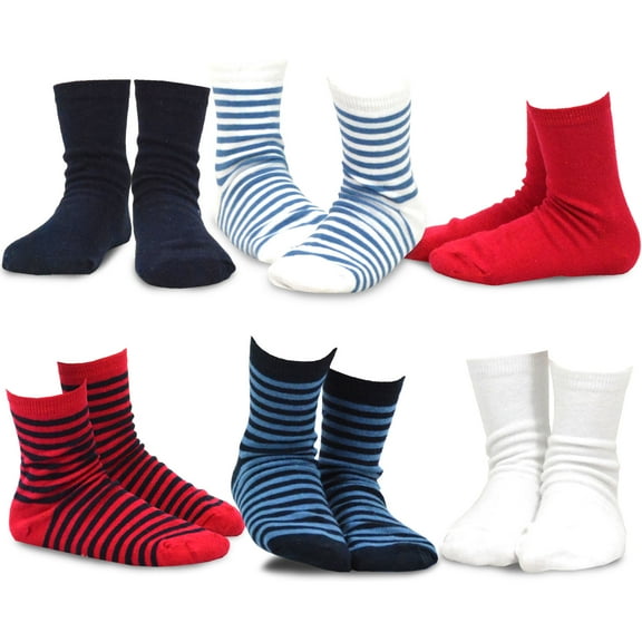 TeeHee Socks Kids Boys Basic Cotton Crew Socks 6 Pair Pack (6-8Y, Bright Stripe)
