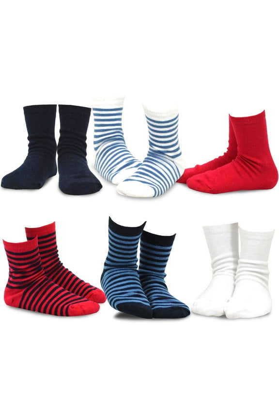 Kids Boys Basic Cotton Crew Socks 6 Pair Pack (6-8Y, Bright Stripe)