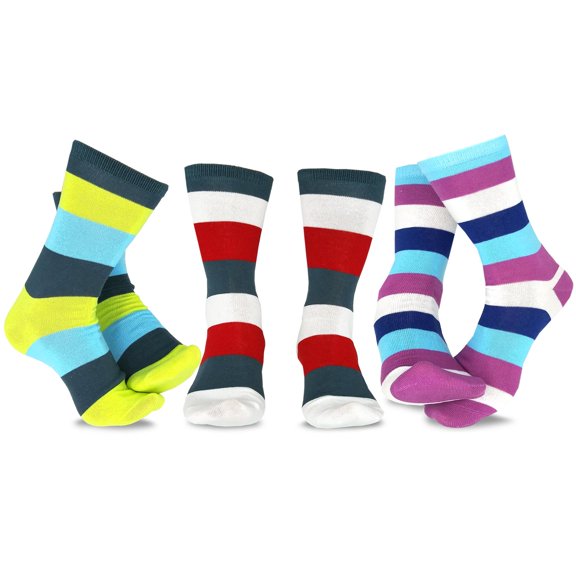 TeeHee Soft Comfortable Cotton Crew Socks for Women and Men Multipack (Stripes_3Pair-A)