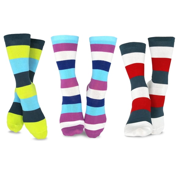 TeeHee Soft Comfortable Cotton Crew Socks for Women and Men Multipack (Stripes_3Pair-A)