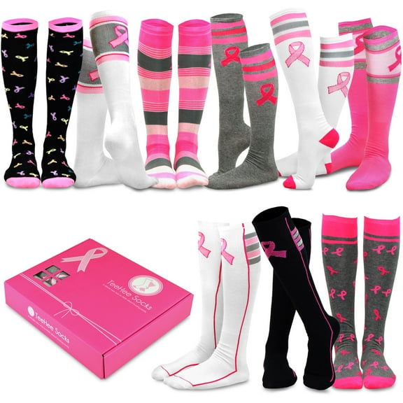TeeHee Special (Holiday) Women Knee High 9-Pairs Socks with Gift Box (Pink Ribbon)