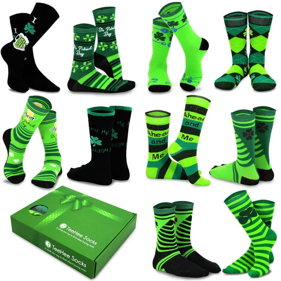 TeeHee St. Patricks Day Cotton Crew Socks Assorted 10-Pair (Gift-10 Pair, 9-11)