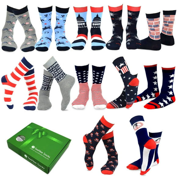 TeeHee USA American Liberty Patriotic Socks 12-Pairs Socks with Gift Box for Men (10-13, Americana-A)