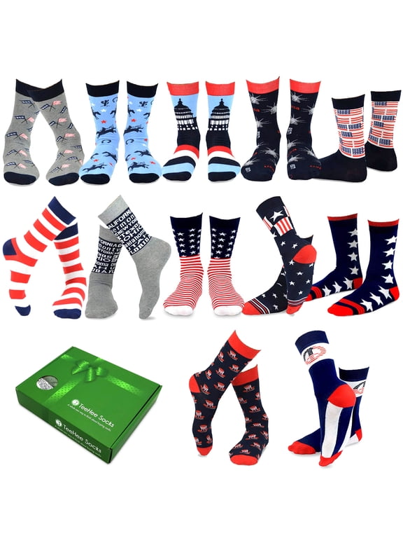 TeeHee USA American Liberty Patriotic Socks 12-Pairs Socks with Gift Box for Men (10-13, Americana-A)