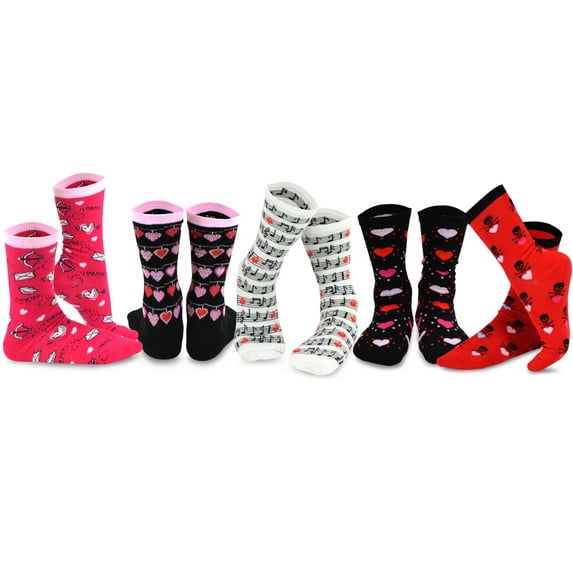 TeeHee Valentine's Day and Mother's Day Love Cotton Crew Socks for Women 5-Pairs