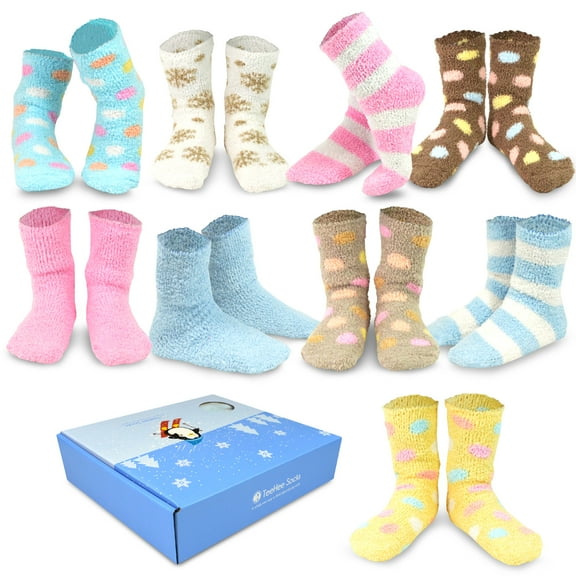 TeeHee Winter Cozy Fuzzy Fluffy Fun Slipper Socks 9-Pack with Gift Box for Women