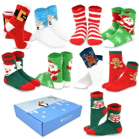 TeeHee Winter Cozy Fuzzy Fluffy Fun Slipper Socks 9-Pack with Gift Box for Women