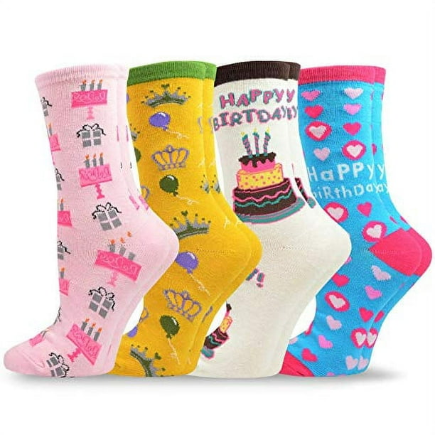 TeeHee Women Happy Birthday Cotton Crew Socks 4-Pack (Queen of the day ...