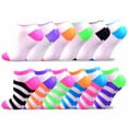 thumbnail image 1 of TeeHee Women's Acrylic No Show Low Cut Basic 12-Pack (Solid-Neon Stripe), 1 of 4