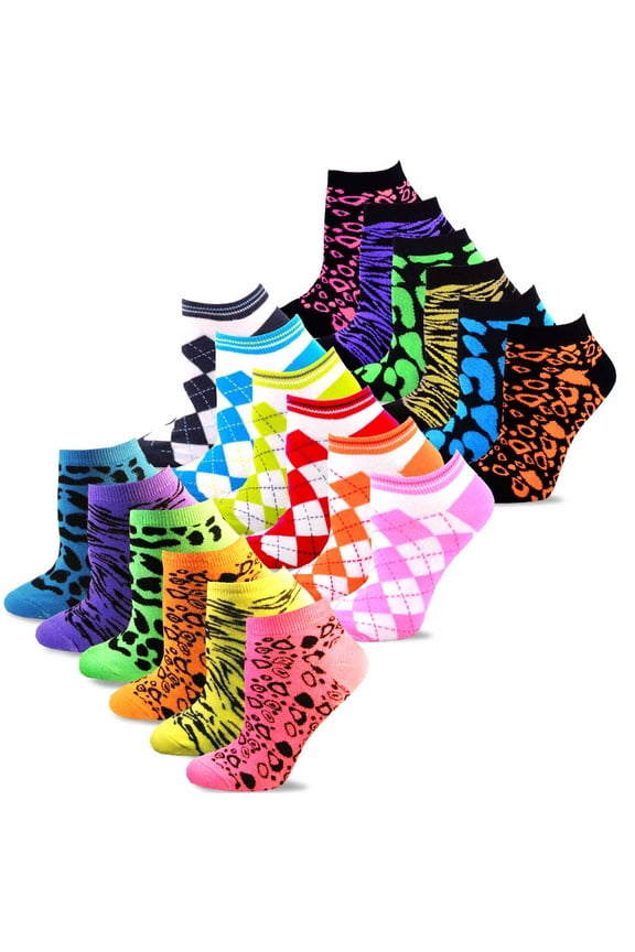 TeeHee Women's Acrylic No Show Low Cut Basic 18-Pack, (Animal Print and Argyle)