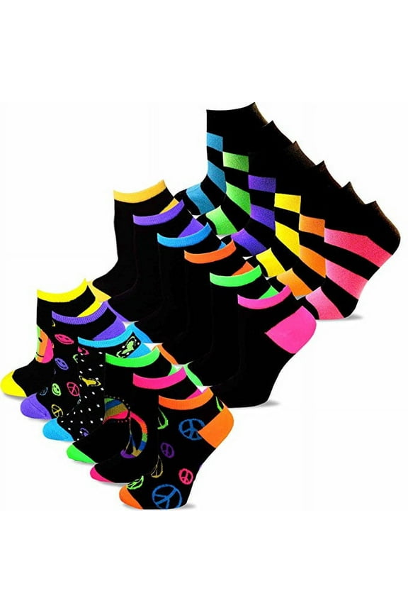 TeeHee Women's Acrylic No Show Low Cut Basic 18-Pack, (Neon Black)