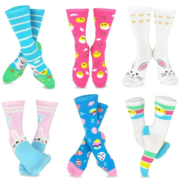 TeeHee Women's Easter Day Fashion Crew Socks 6 Pair Pack (Bunny Chick Egg)