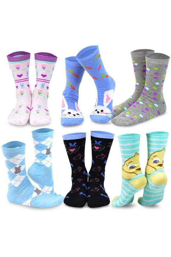 TeeHee Women's Easter Day Fashion Crew Socks 6 Pair Pack (Funny Easter 2)