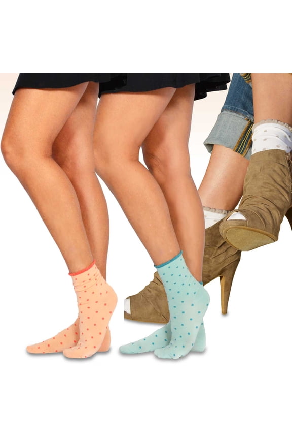 TeeHee Women's Fashion Ankle Socks, 3 Pair combo (Polka Dot)