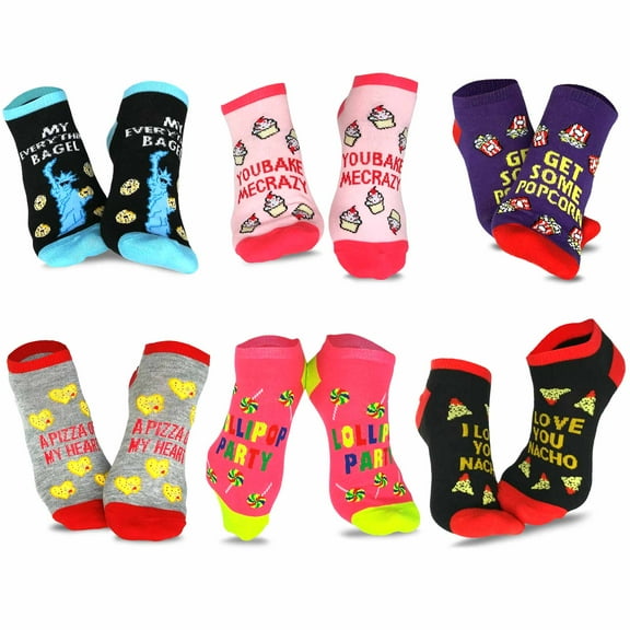 TeeHee Women's Fashion No Show Fun Socks 6 Pairs Packs (Letter)