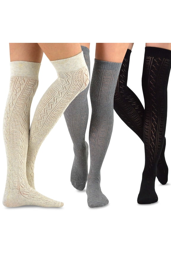 TeeHee Women's Fashion Over the Knee High Socks - 3 Pair Combo (Delicated Pattern)