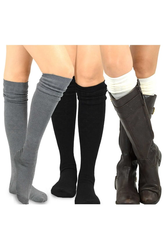 TeeHee Women's Fashion Over the Knee High Socks - 3 Pair Combo (Soft Top)