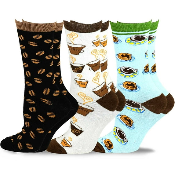 TeeHee Women's Foods Crew Socks 3-Pack (Coffee and Pancakes)