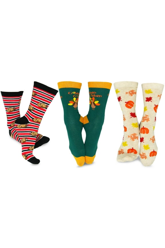 TeeHee Women's Foods Crew Socks 3-Pack (Thanksgiving Turkey)