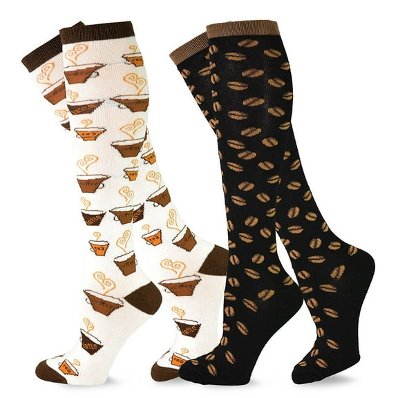 TeeHee Women's Foods Knee High Socks 2-Pack (Coffee Bean & Coffee)