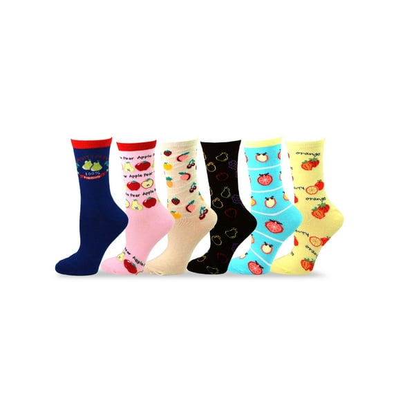 TeeHee Women's Foods Theme Cotton Crew Socks 6-Pack (Style 1)