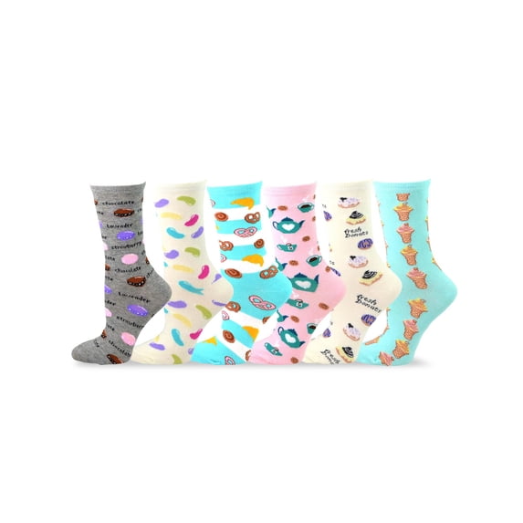 TeeHee Women's Foods Theme Cotton Crew Socks 6-Pack (Style 2)