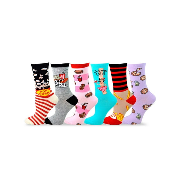 TeeHee Women's Foods Theme Cotton Crew Socks 6-Pack (Style 3)