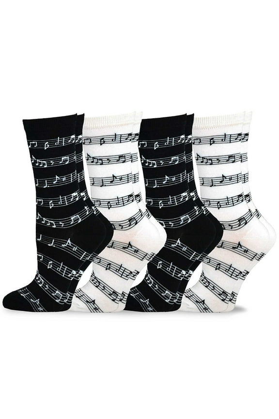 TeeHee Women's Music Cotton Crew Socks 4-Pack (Musical Notes)