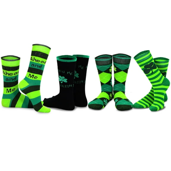 TeeHee Women's St. Patricks Day Cotton Crew Socks Assorted 4-Pair Pack (Asst-A, 9-11)