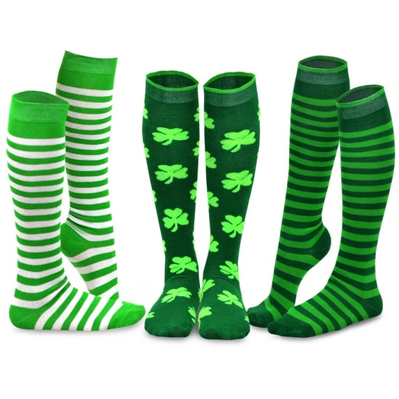 TeeHee Women's St. Patricks Day Cotton Knee High Socks 3-Pack (Stripes)