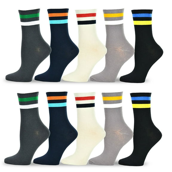 TeeHee Women's Value 10-pack Cotton Crew Socks (Sports Stripe)