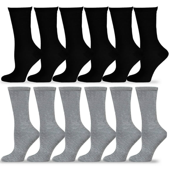TeeHee Women's Value 12-Pack Fun Crew Socks (Black-Grey)
