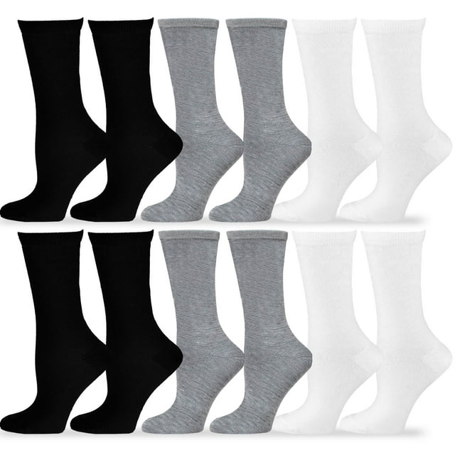 TeeHee Women's Value 12-Pack Fun Crew Socks (Black-White-Grey ...