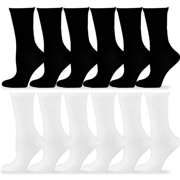 TeeHee Women's Value 12-Pack Fun Crew Socks (Black-White)