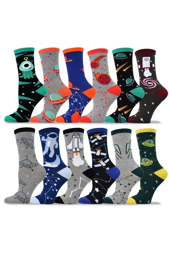 TeeHee Women's Value 12-Pack Fun Crew Socks (Galaxy)