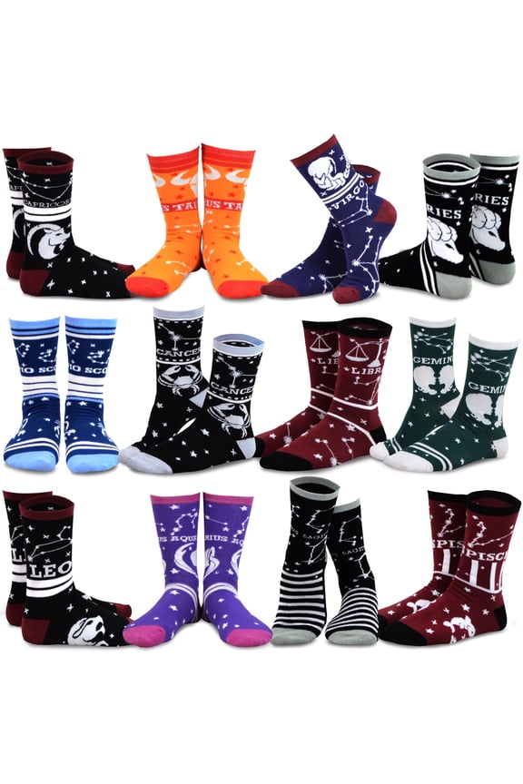 TeeHee Women's Value 12-Pack Fun Crew Socks (Horoscope)