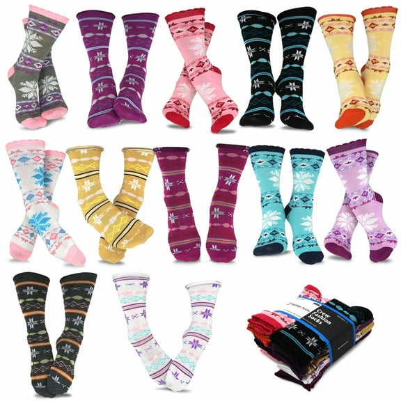 TeeHee Women's Value 12-Pack Fun Crew Socks (Stripe-Scallop)